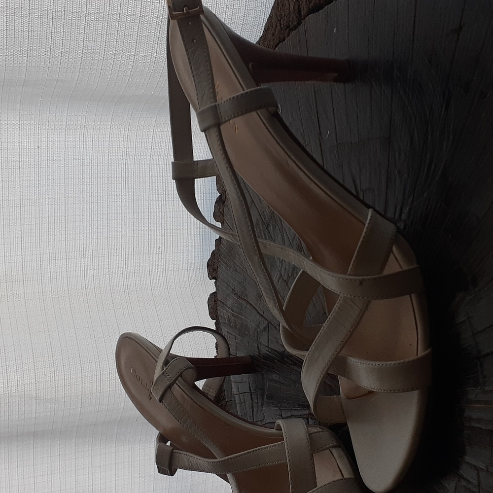 Cole Haan White Belt Strapped Open-Toe Heels Sz 8B - Picture 2 of 5